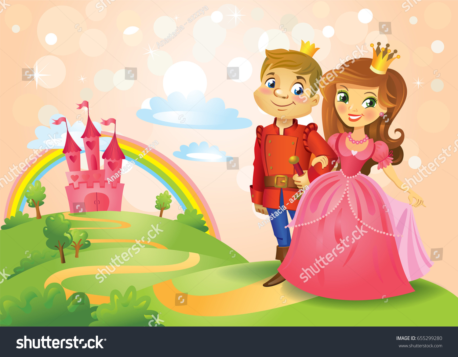 Fairy Tale Landscape Beautiful Princess Prince Stock Vector (Royalty ...