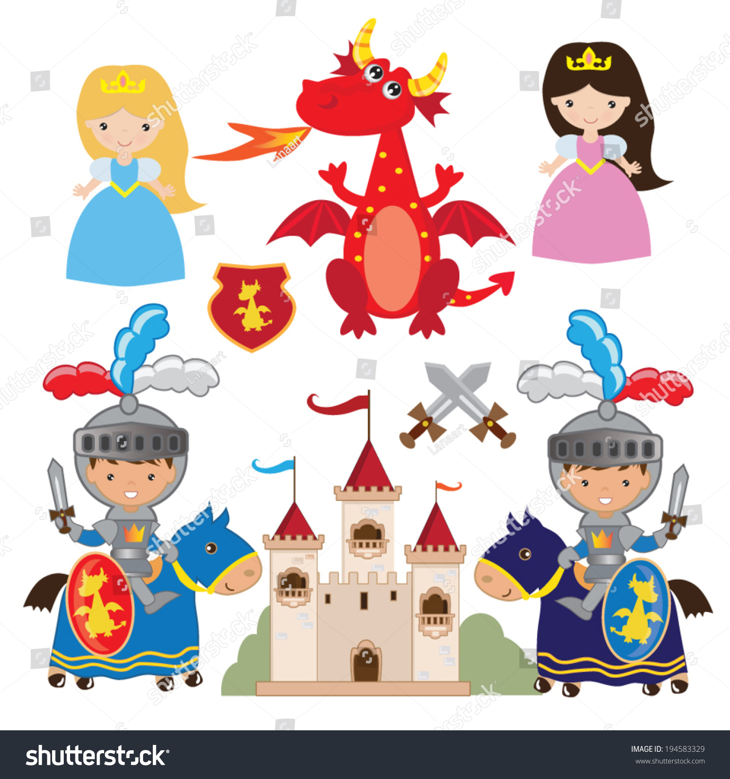 Fairy Tale Medieval Knight Princess Dragon Stock Vector (Royalty Free ...