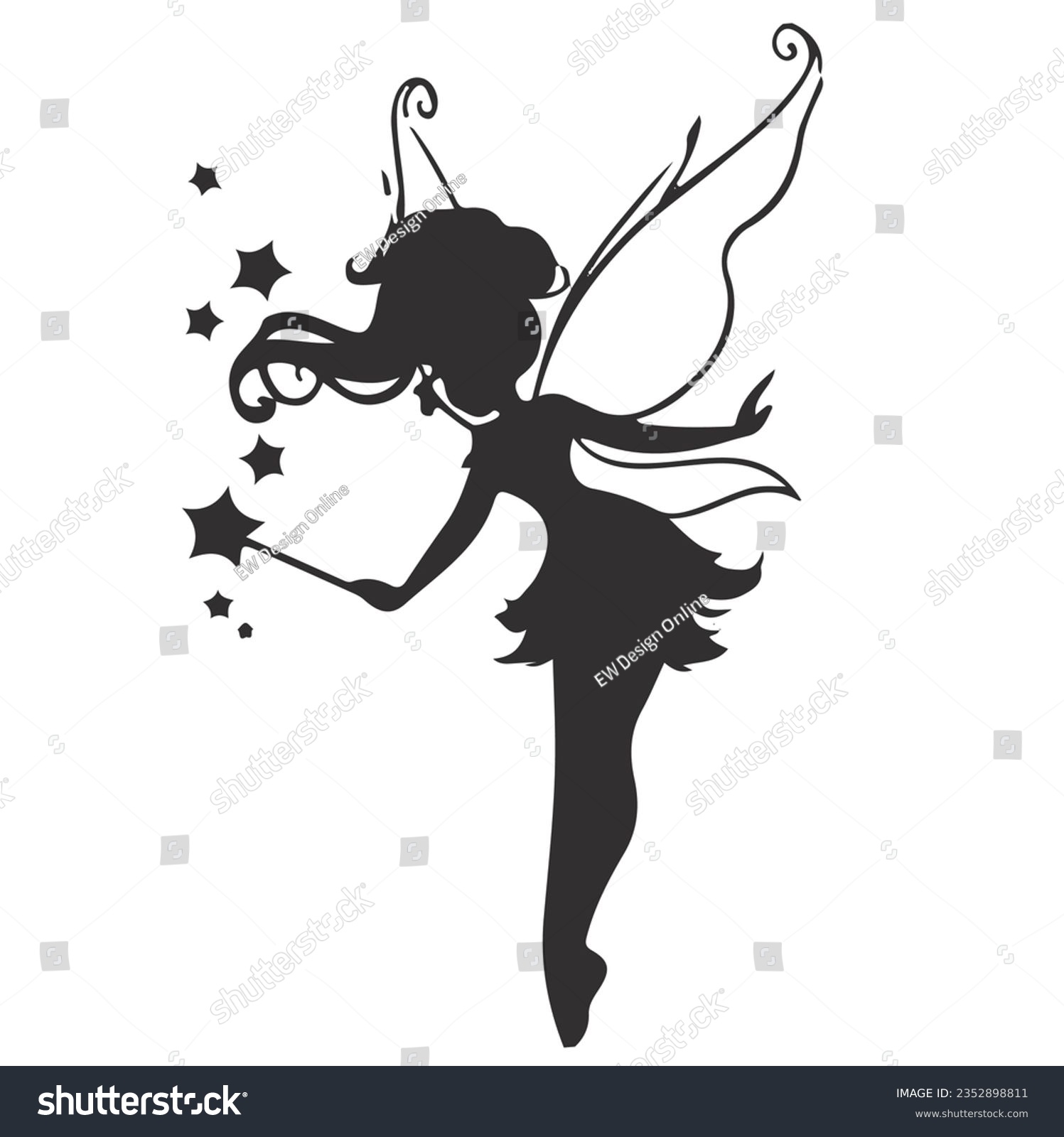 SVG of fairy wand stars kids printable cuttable wings vector illustration svg svg