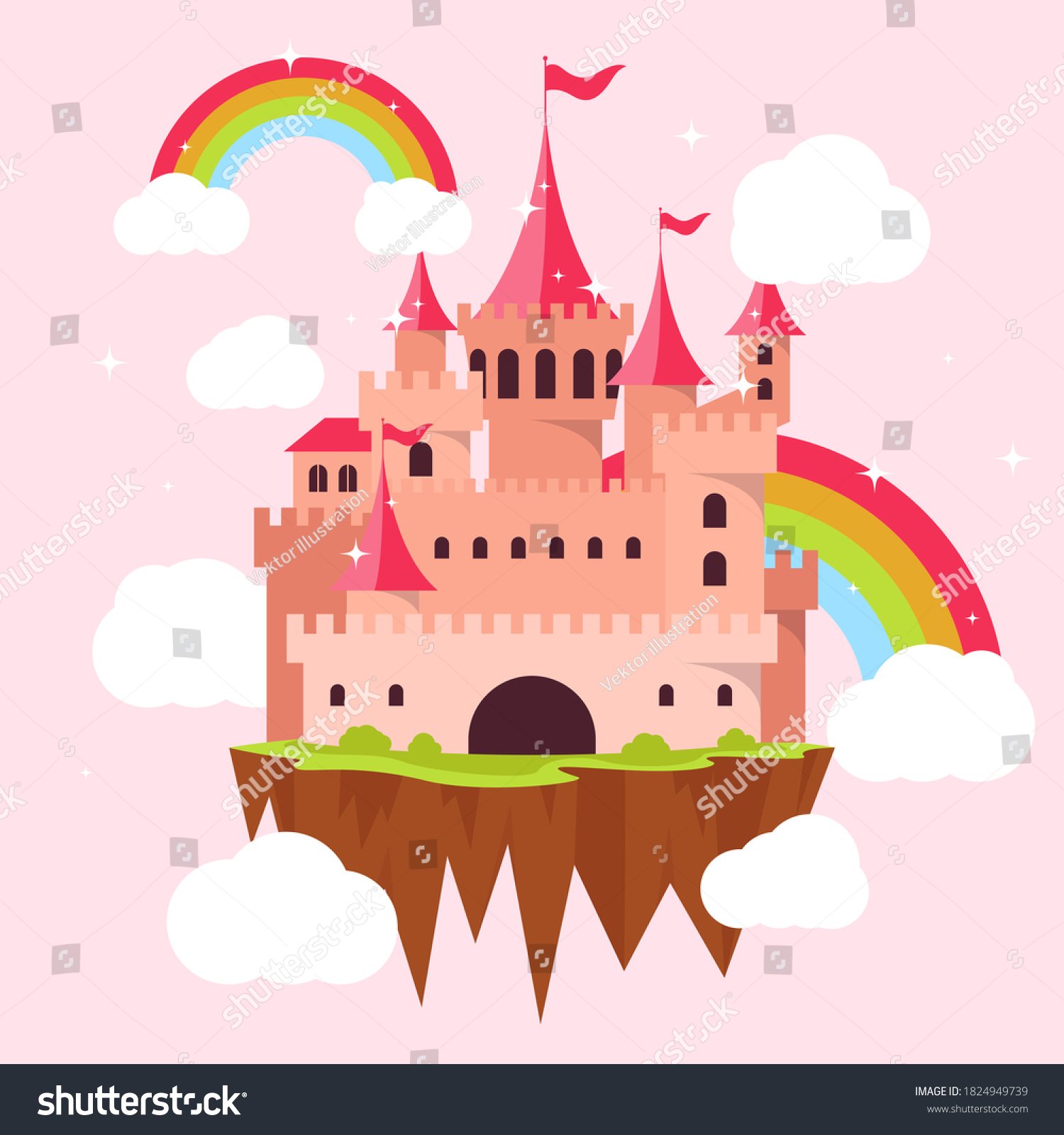 Fairytale Castle Princess Magic Kingdom Wonderland Stock Vector ...