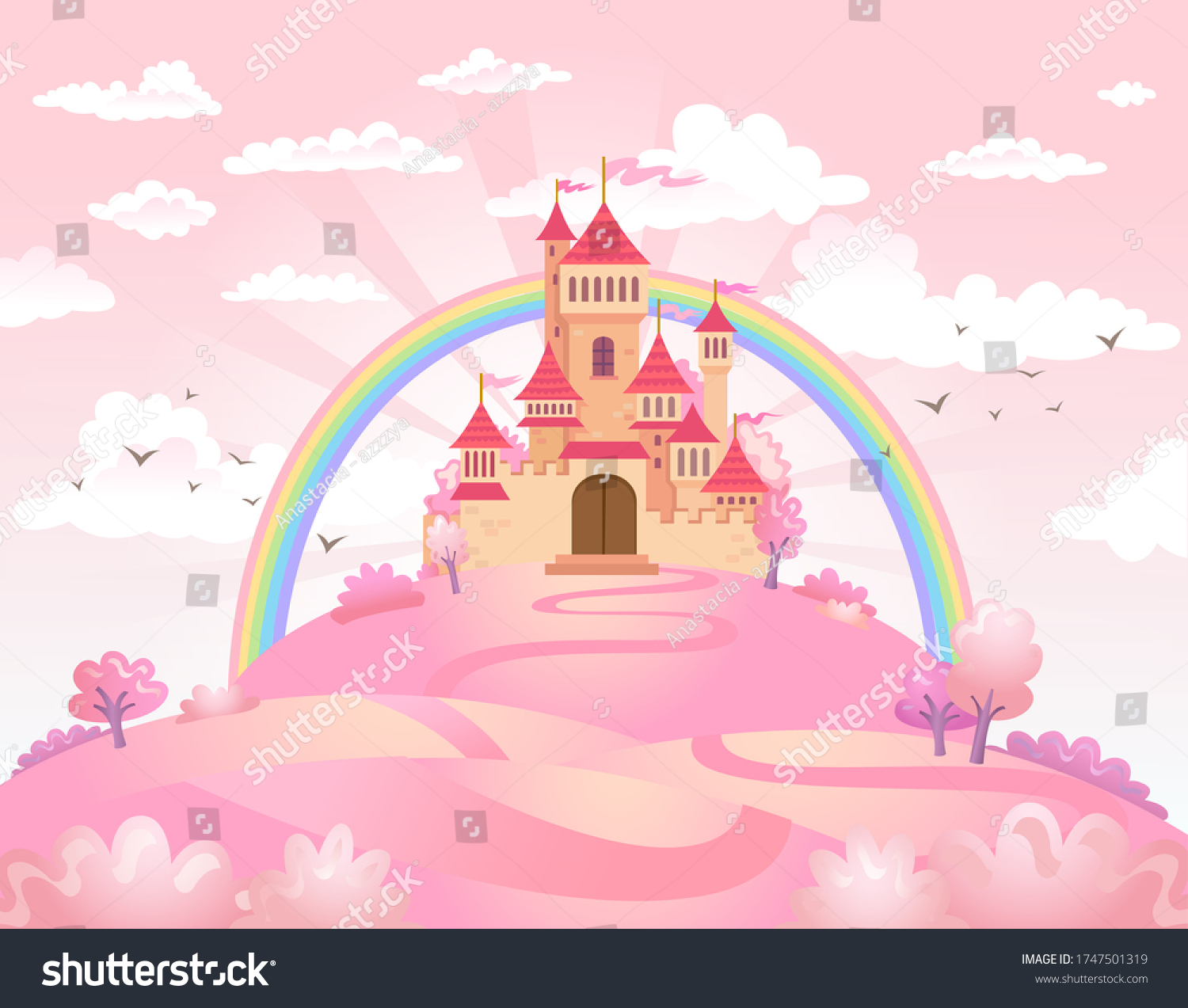 Fairytale Landscape Road Leading Princess Castle Stock Vector (Royalty ...