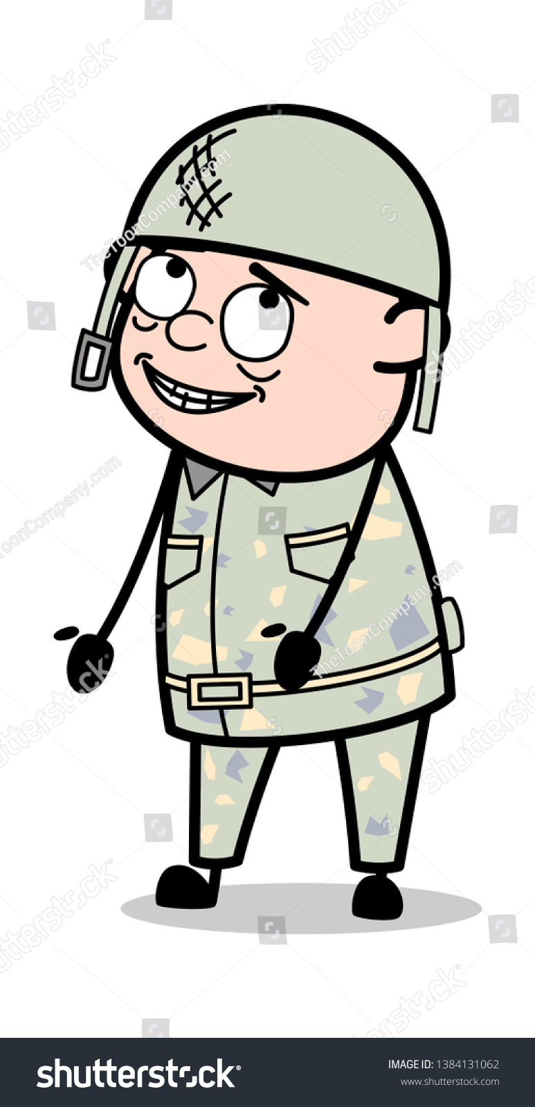 Fake Behavior Cute Army Man Cartoon: vector de stock (libre de regalías