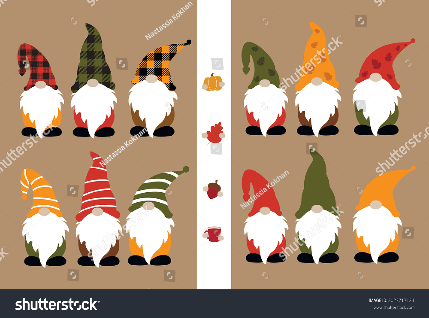 SVG of Fall gnomes svg vector Illustration isolated on white background. Autumn gnomes with autumn elements. Fall shirt design. DIY fall gnomes shirt design. Gnomes with leaves, pumpkin. Autumn sublimation. svg