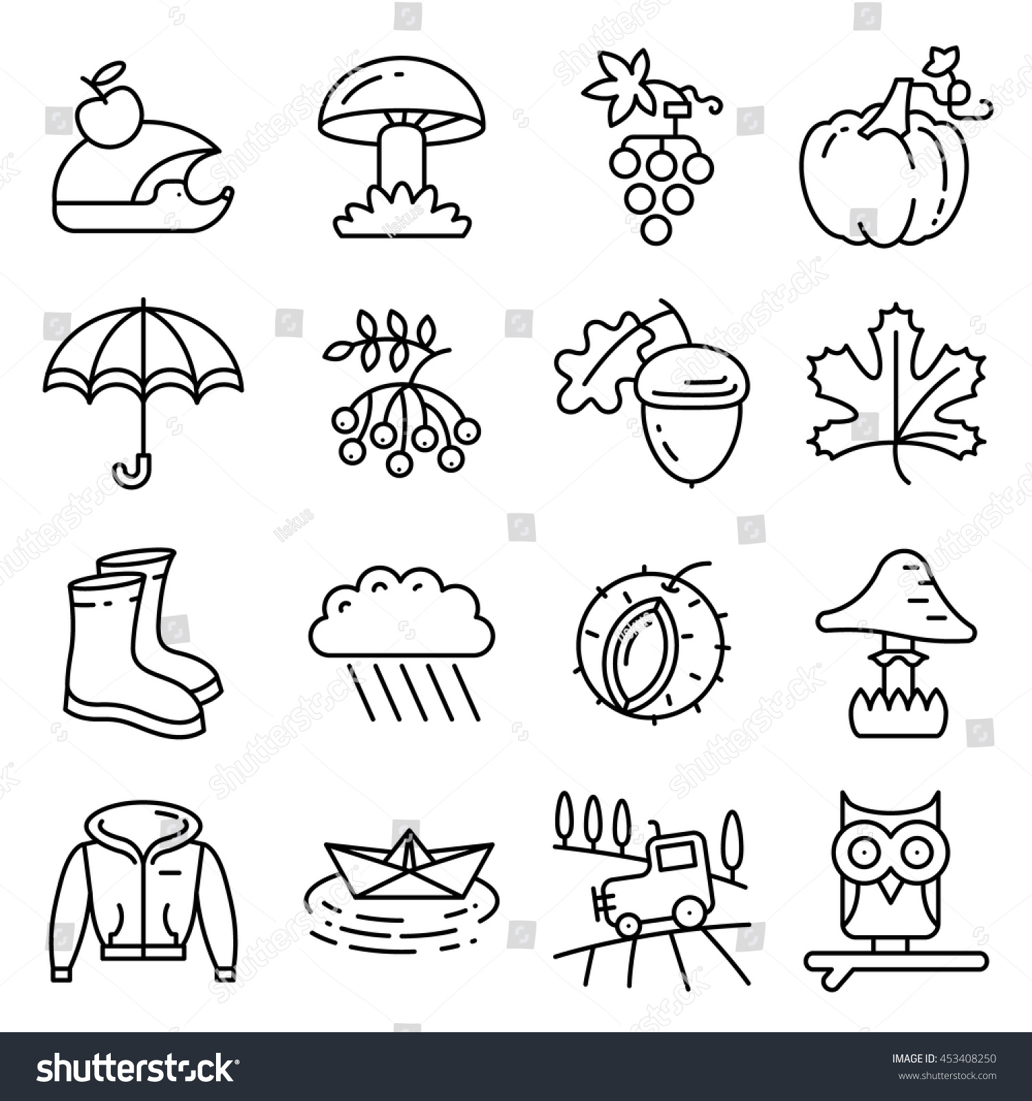 Fall Season Line Thin And Simply Icons Set. Web Pictogram With Autumn ...