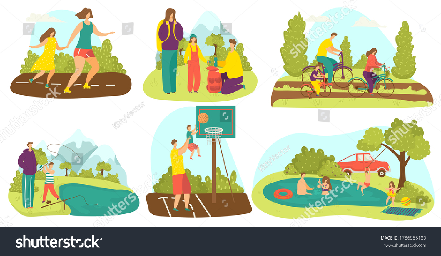 Family Active Lifestyle Kids Together Set Stock Vector (Royalty Free ...