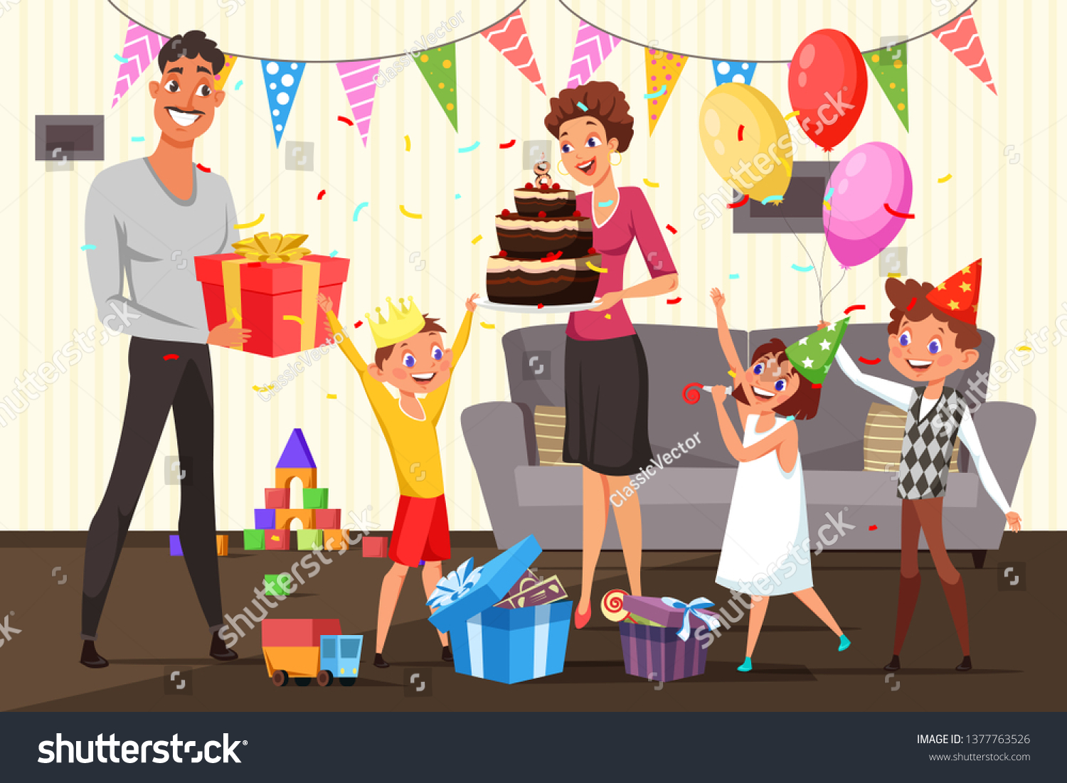 Family Celebrating Birthday Home Vector Illustration Stock Vector ...