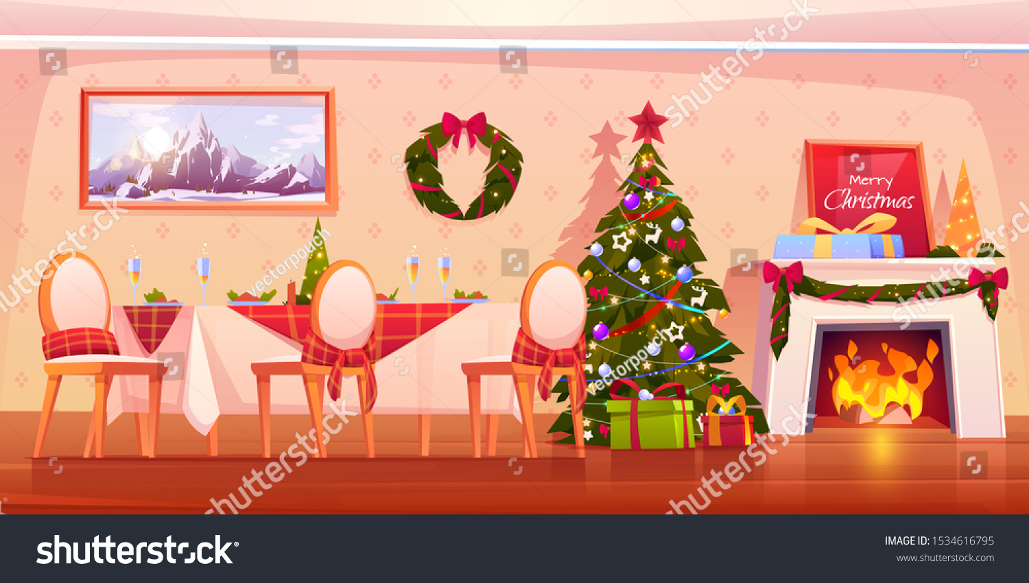 Download Family Christmas Dinner Empty Interior Cartoon Stock Vector Royalty Free 1534616795 PSD Mockup Templates