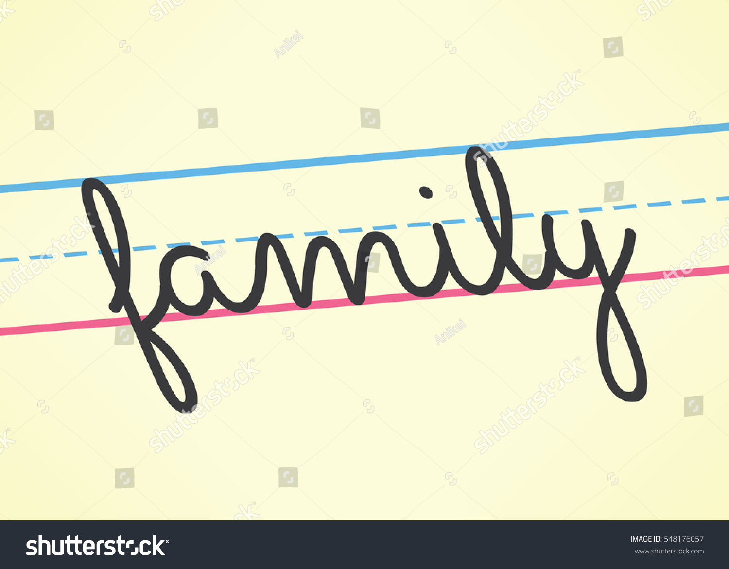 Family cursive word handwritten in children education style. Idea