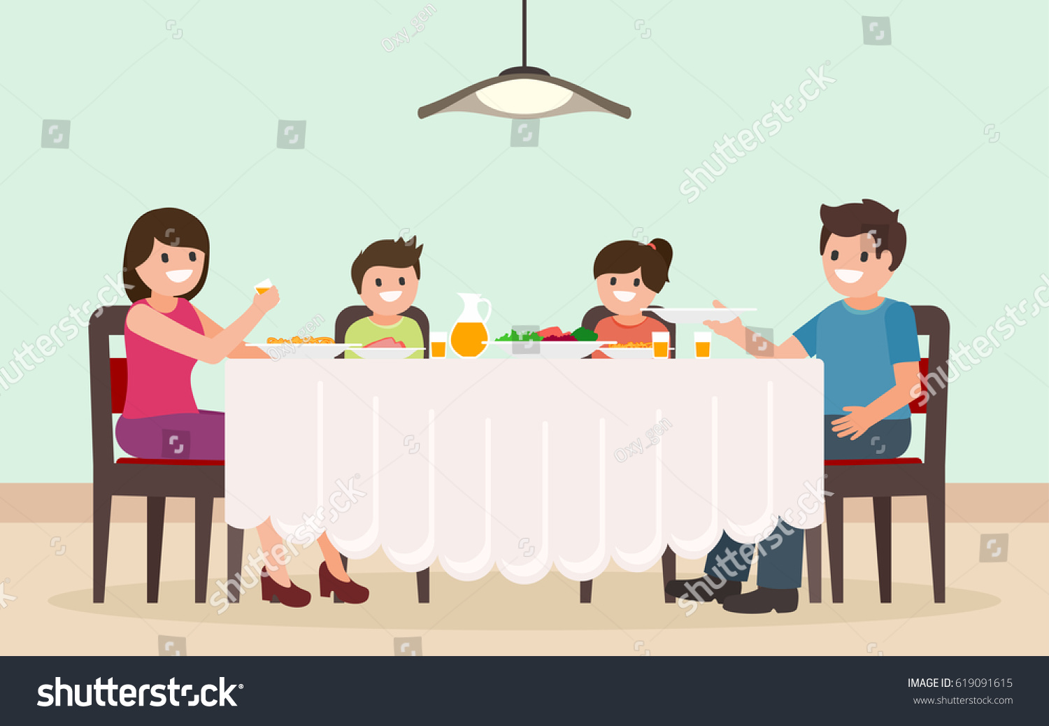 Family Dinner Cartoon Characters Father Mother Stock Vector 619091615 ...