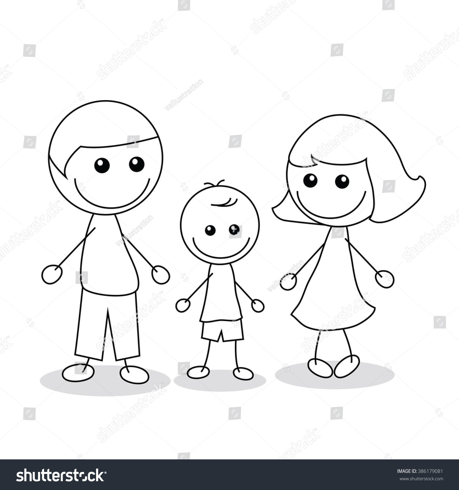 Family Doodle Man Woman Child Stock Vector 386179081 - Shutterstock