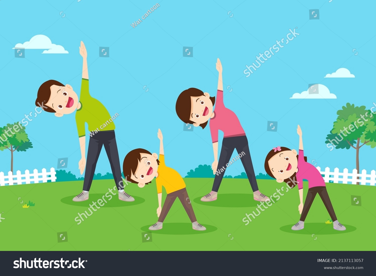 Family Exercising Togetherhappy Family Exercising Together Stock Vector ...