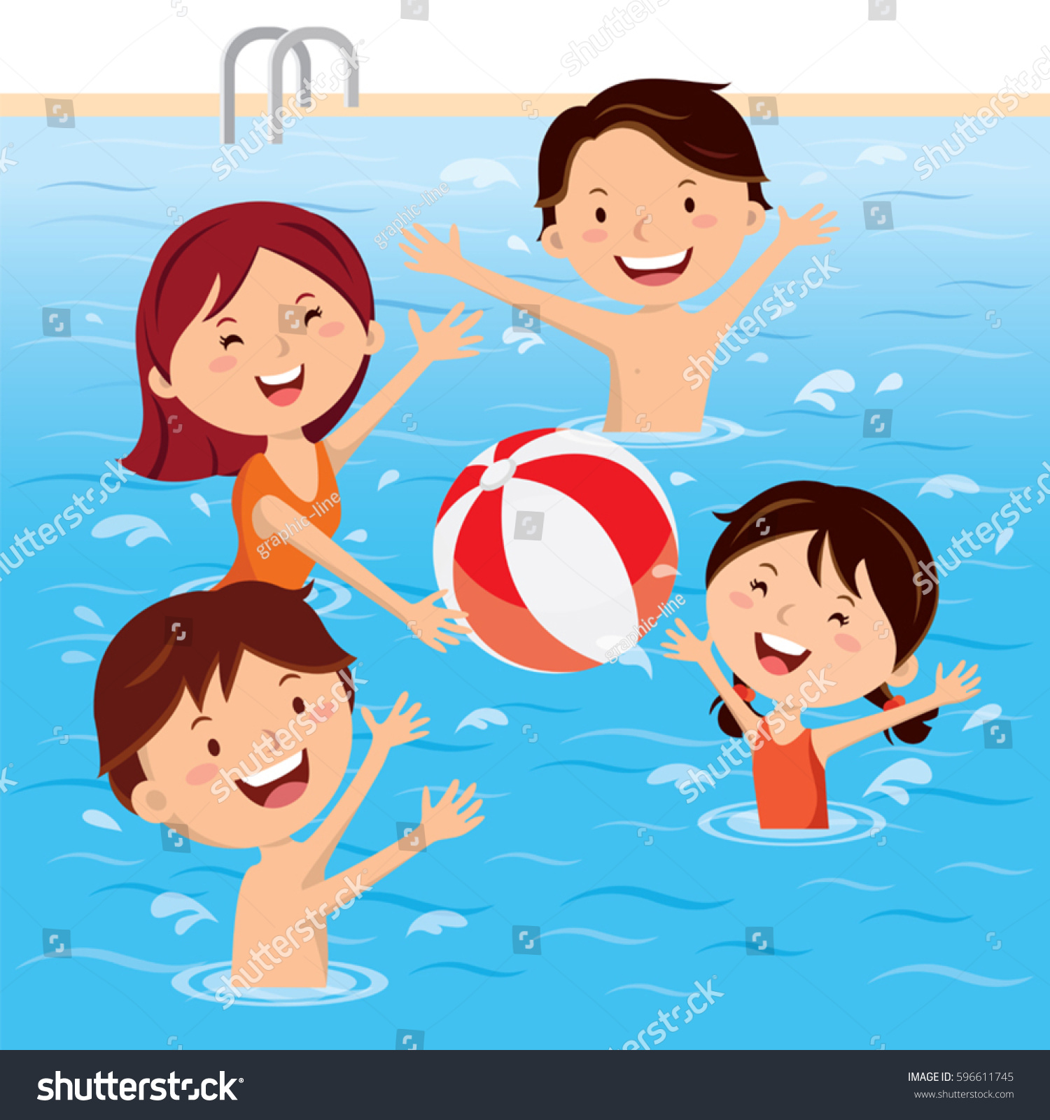 Family Having Fun Swimming Pool Stock Vector 596611745 - Shutterstock