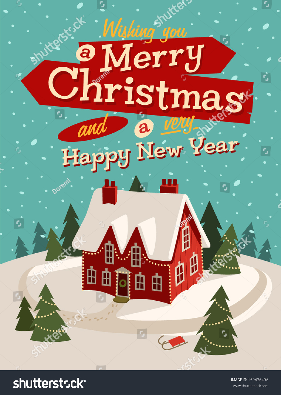 Family House. Merry Christmas Illustration. - 159436496 : Shutterstock