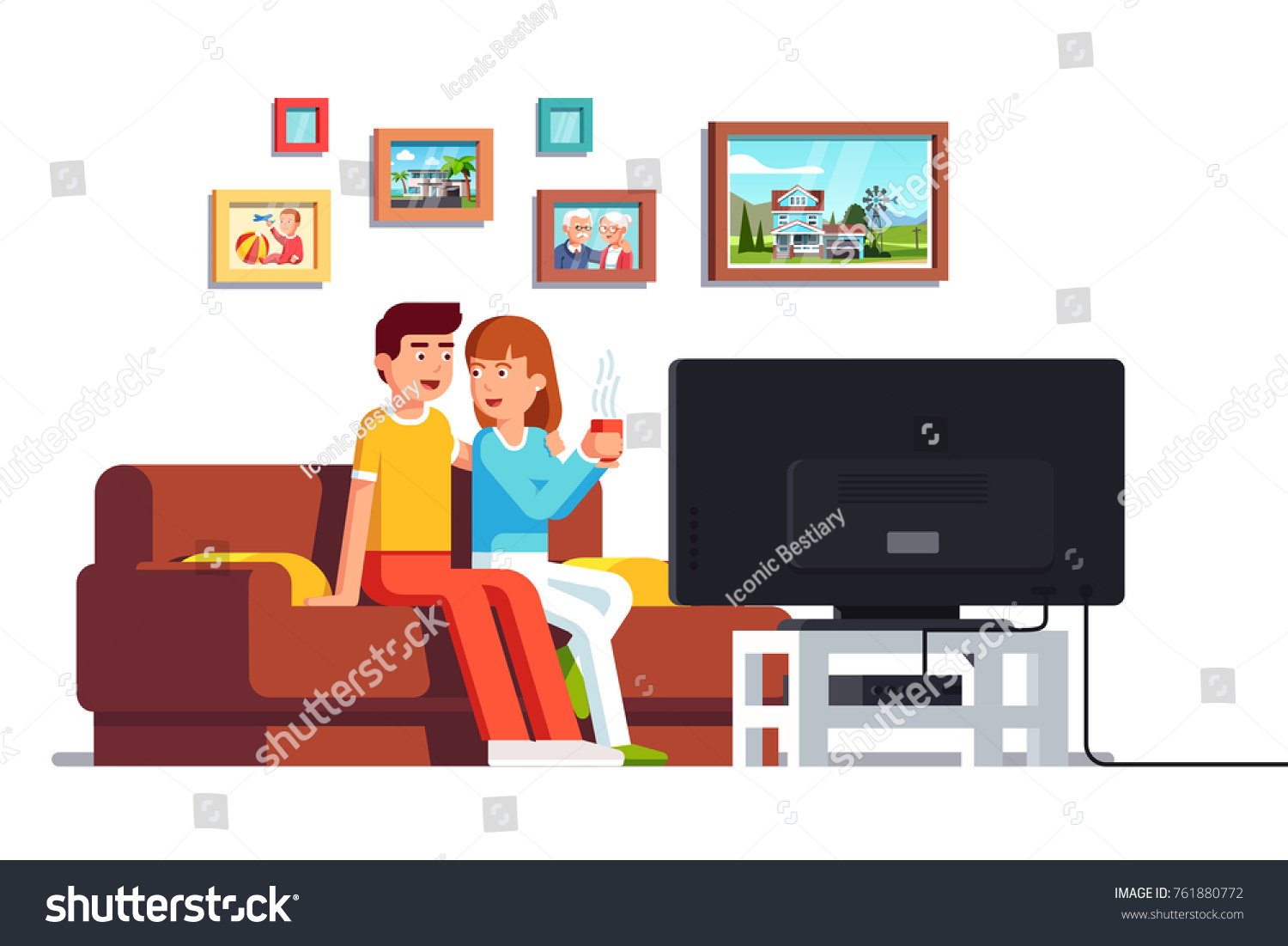 Family Husband Wife Relaxing Together Home Stock Vector (Royalty Free ...