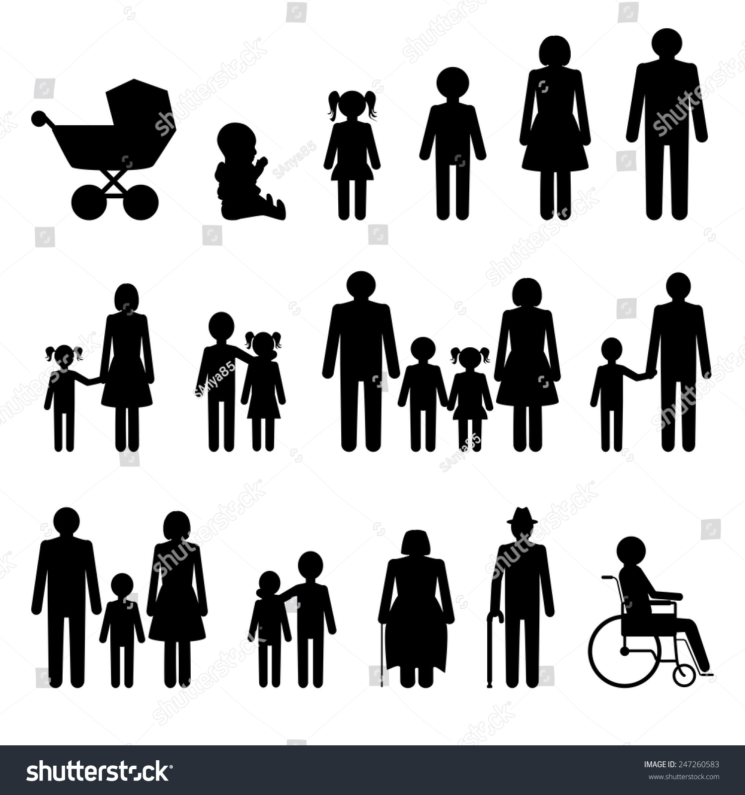 Family Icons Set In Black And White Stock Vector Illustration 247260583 ...