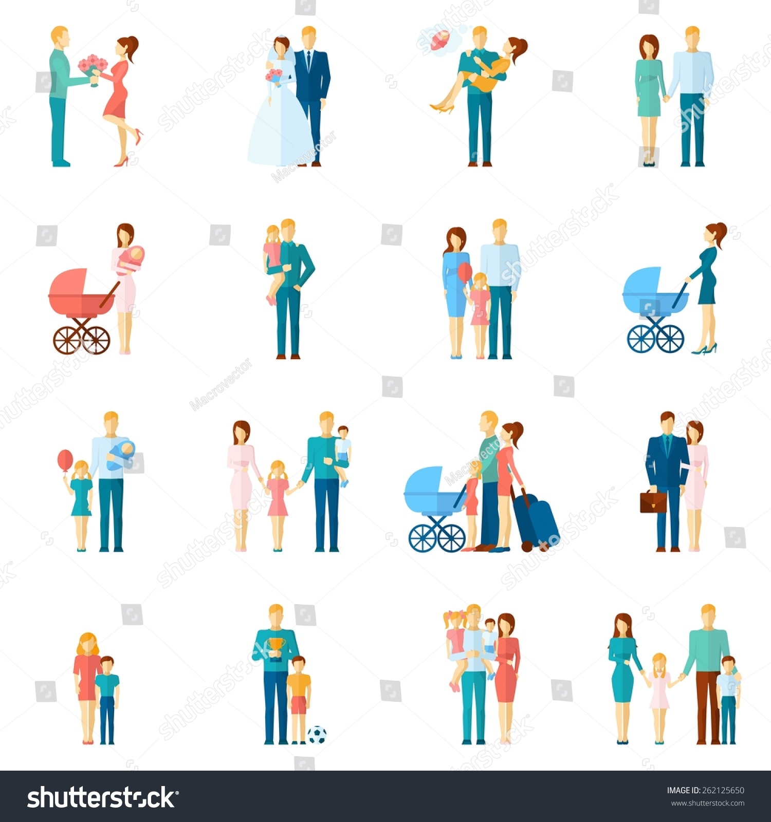 Family Icons Set With Married Couple People Relationship Symbols ...