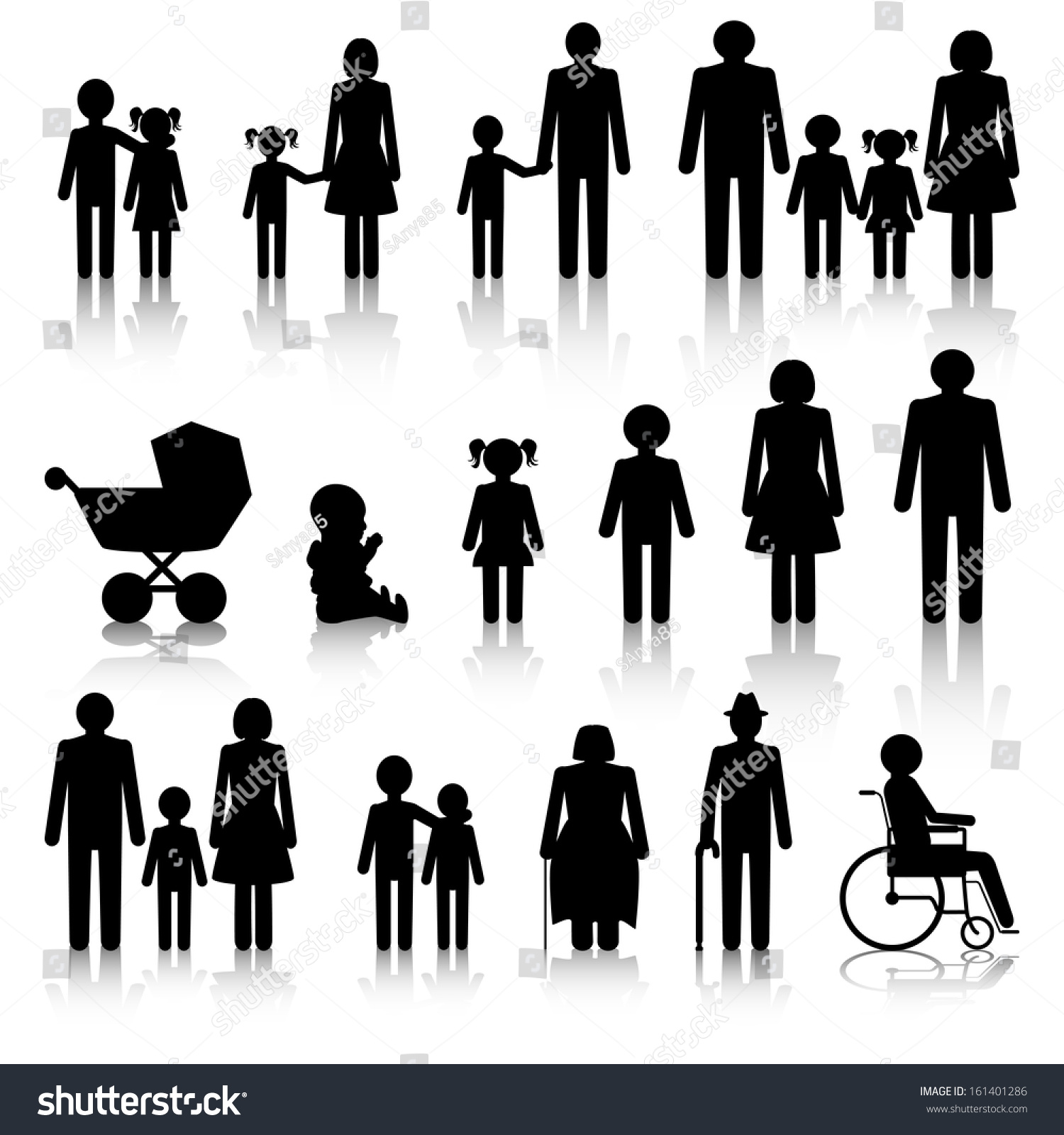 Family Icons Set Shadows Black White Stock Vector Royalty Free 161401286