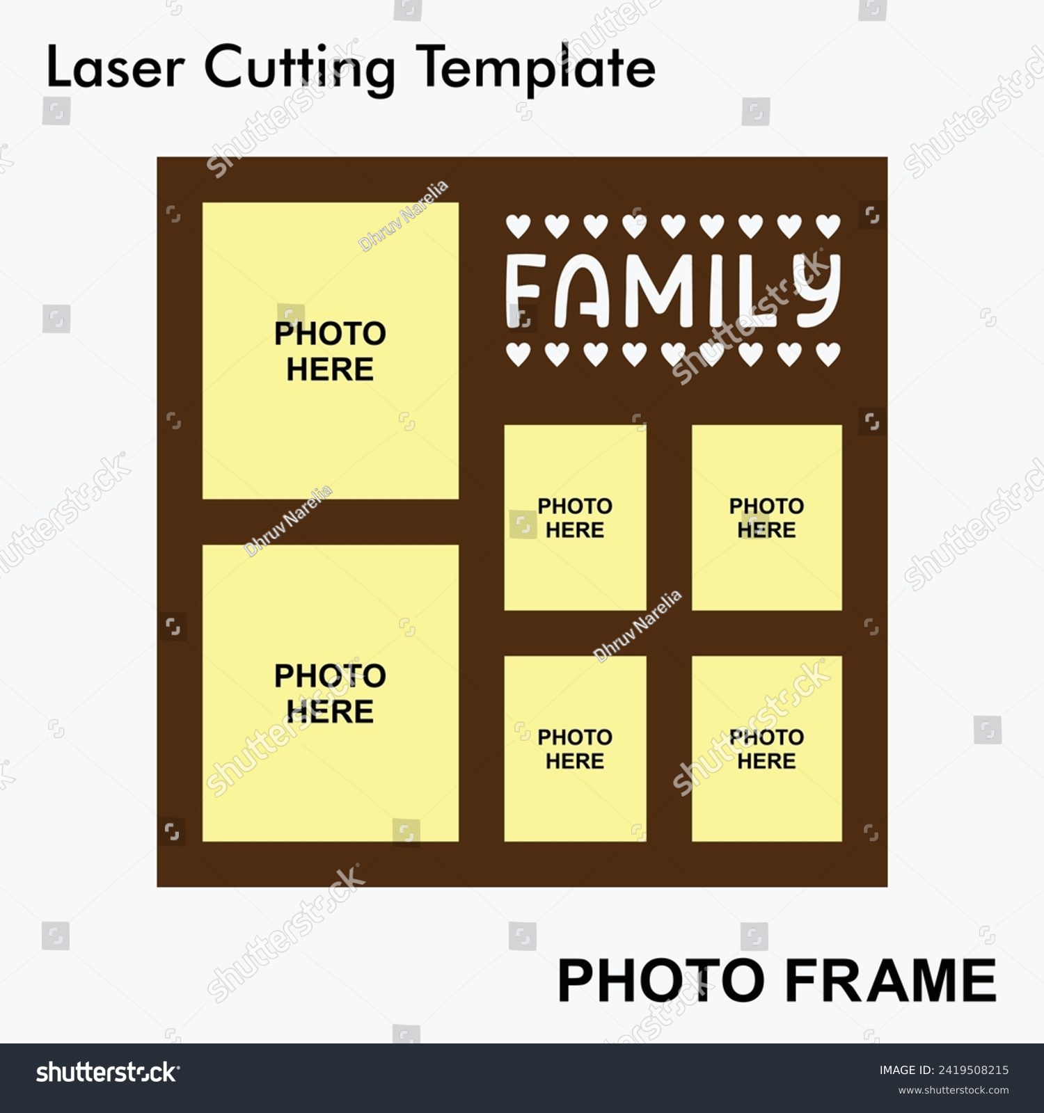 SVG of Family Laser cut photo frame with 6 photos. creative and beautiful frame suitable for Home and wall decor. Laser cut photo frame template design for mdf and acrylic cutting. svg