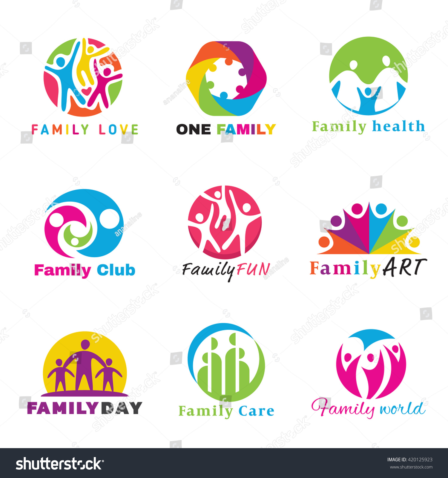Family Logo Circle Art Vector Set Stock Vector Royalty Free