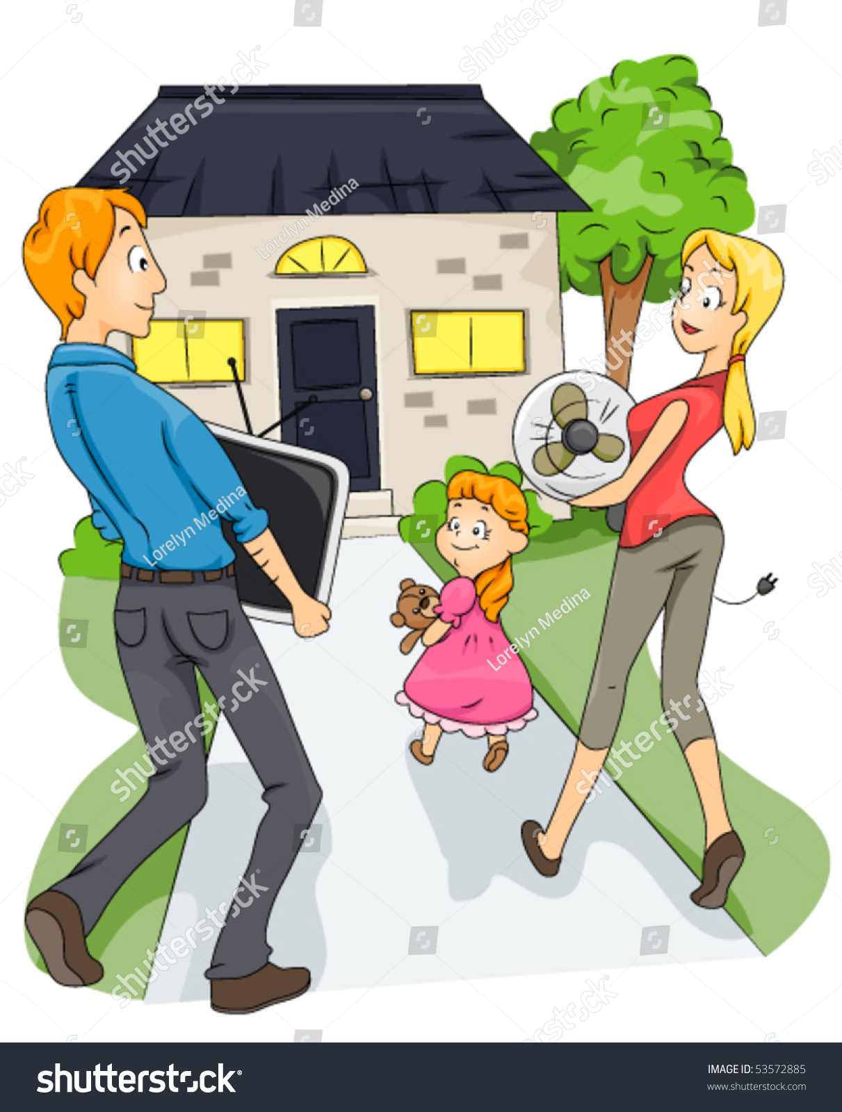 Family Moving New House Vector Stock Vector Royalty Free