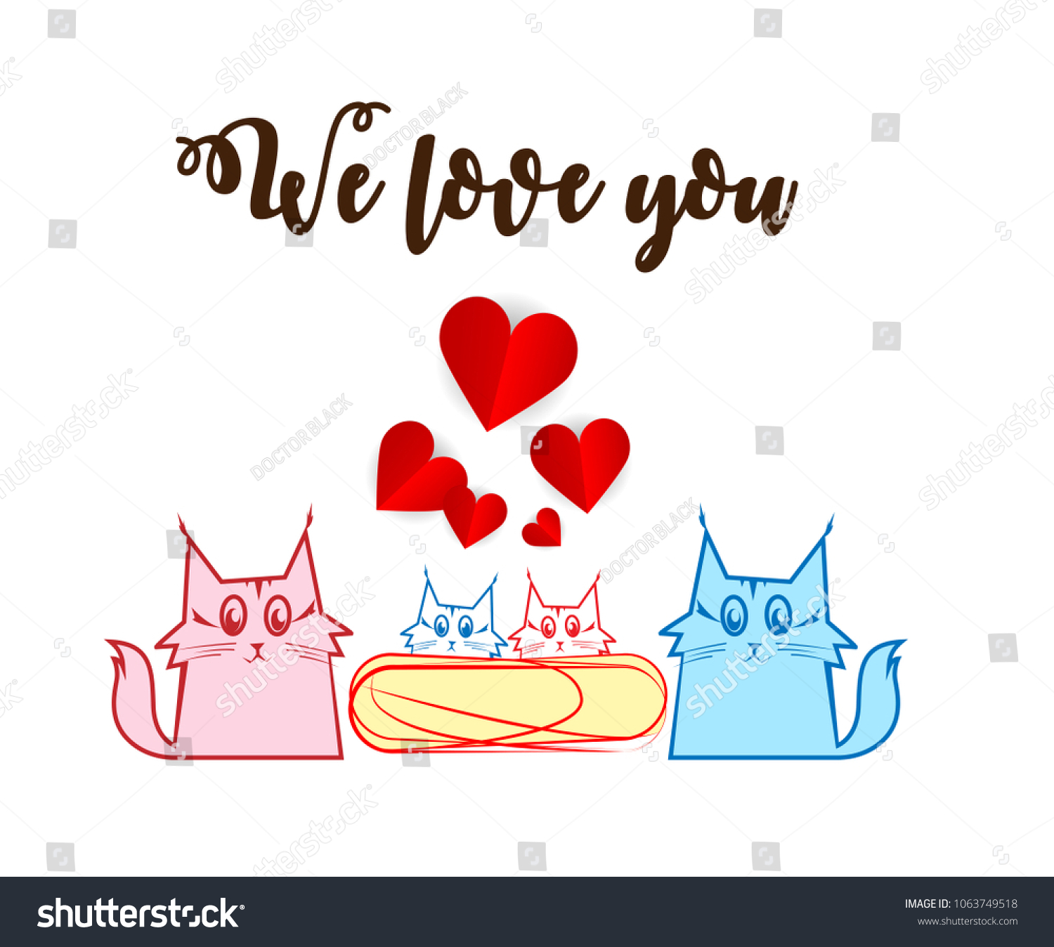 Family Cats On White Background Mom Stock Vector Royalty Free