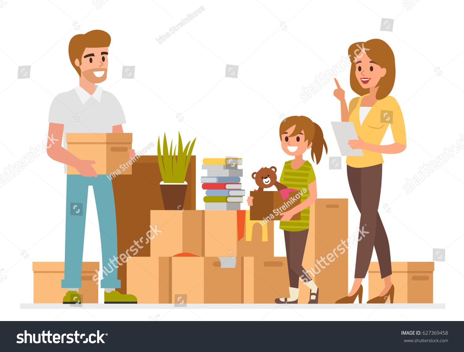 Family Packing Their Stuff Prepare Relocation Stock Vector (Royalty ...