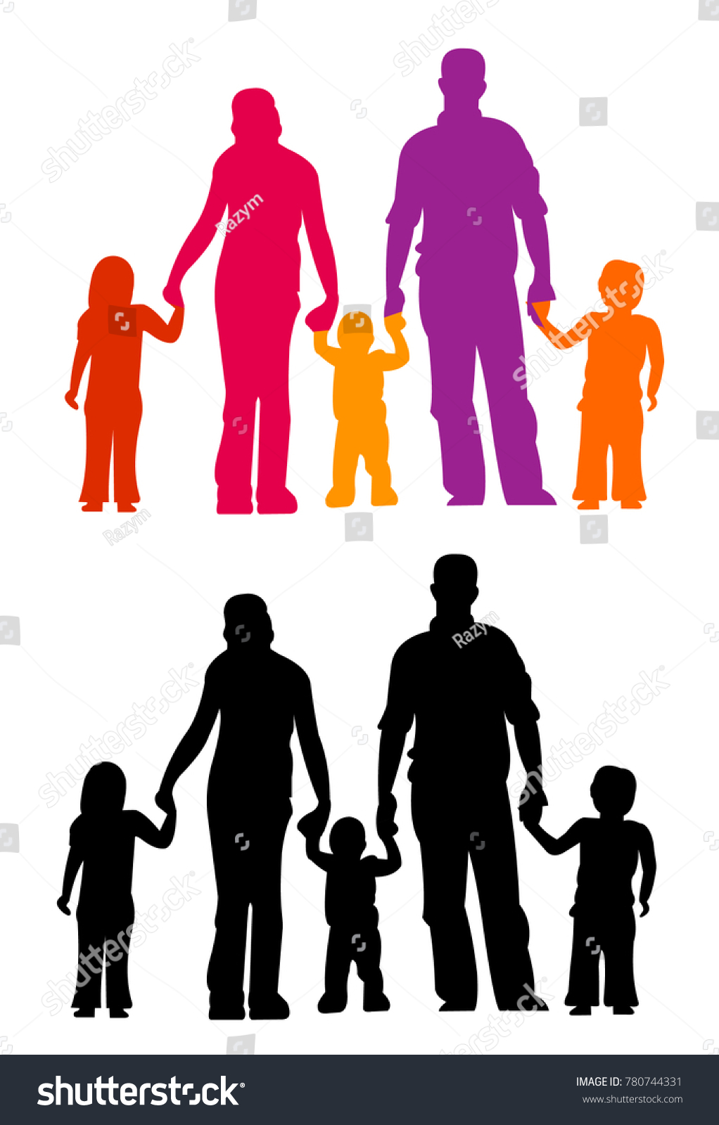 Family Silhouettes Parents Children Vector Illustraion Stock Vector Royalty Free 780744331