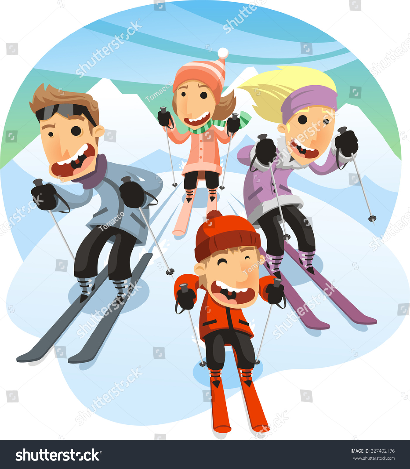 Family Skiing Mother Father Sons Vector Stock Vector (Royalty Free ...