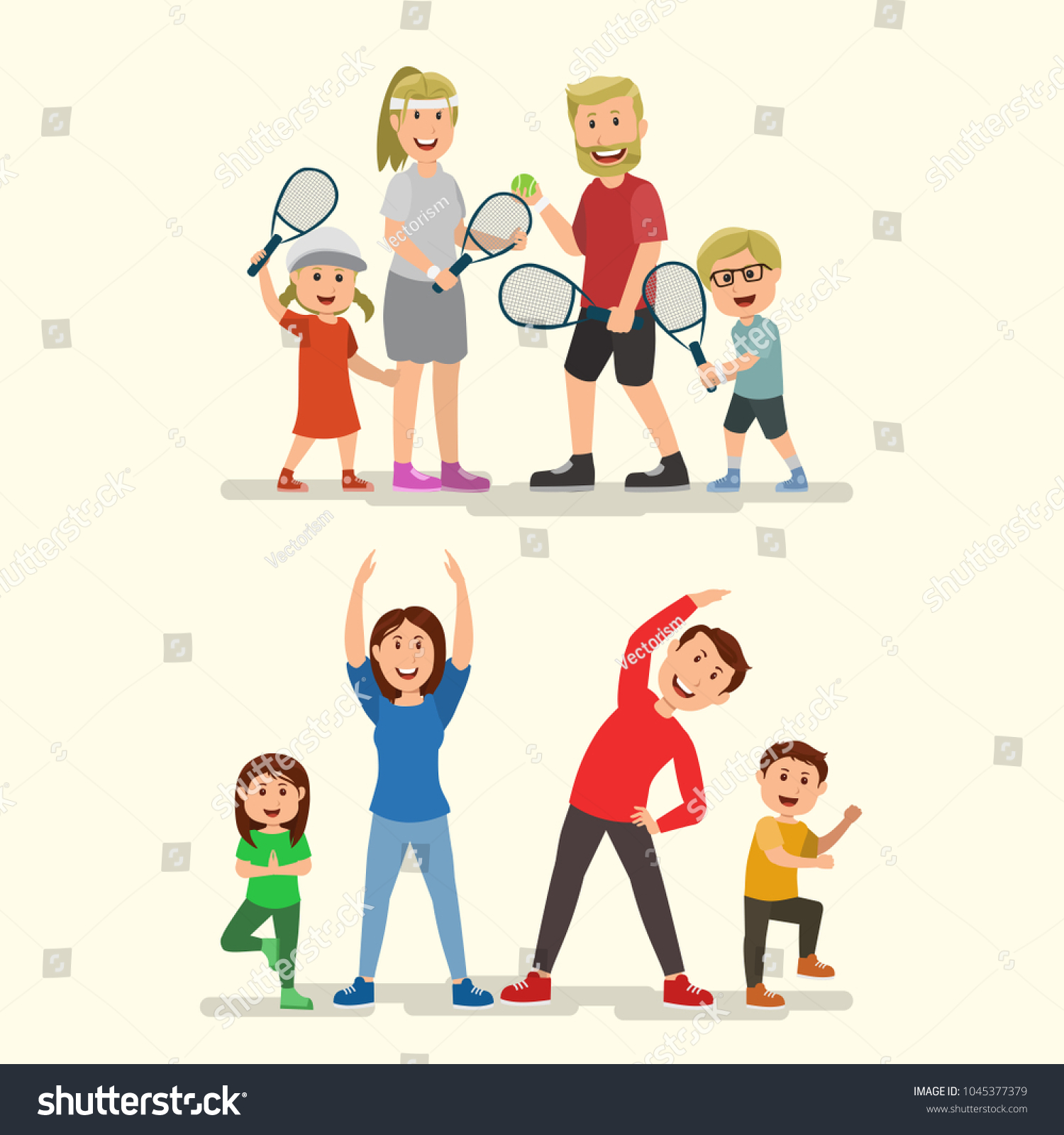 Family Time Sport Tennis Gymnastics Father Stock Vector Royalty Free