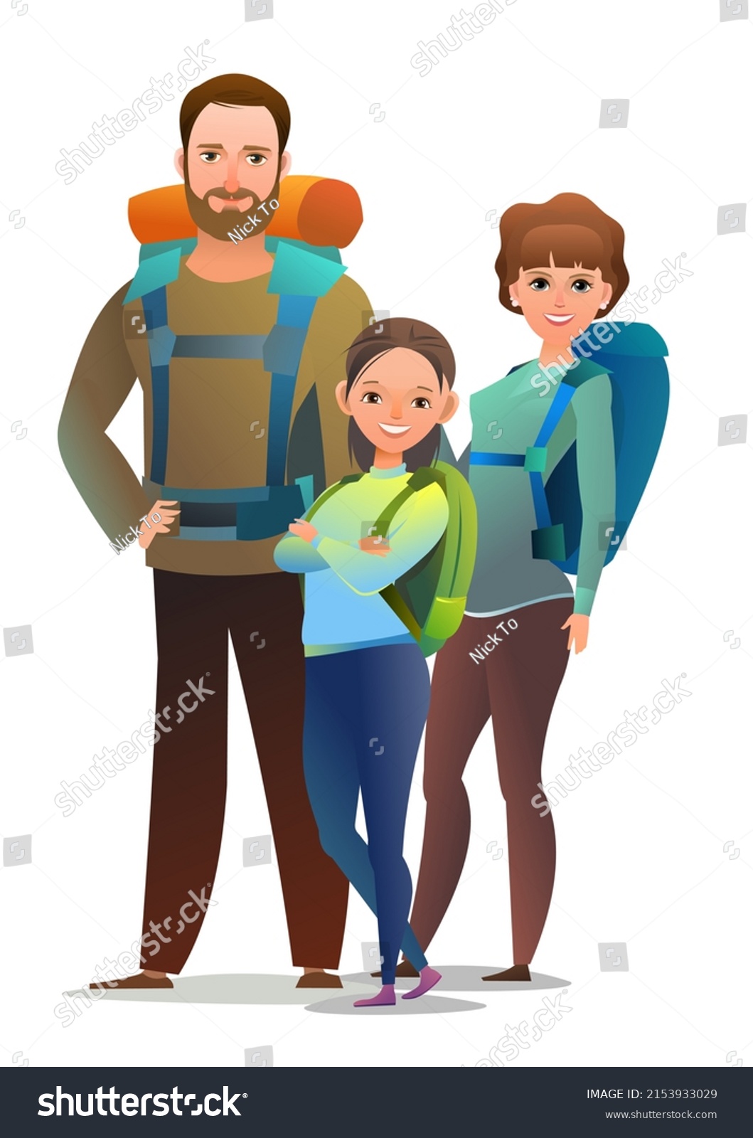 Family Tourist Backpacker Backpack On His Stock Vector (Royalty Free ...