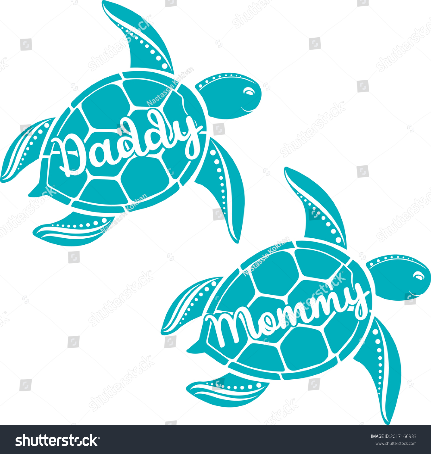 SVG of Family turtle svg vector Illustration isolated on white background. Mandala sea turtle silhouette cut file. Sea animal svg. Concept undersea world illustration. Mommy turtle and daddy turtle.  svg