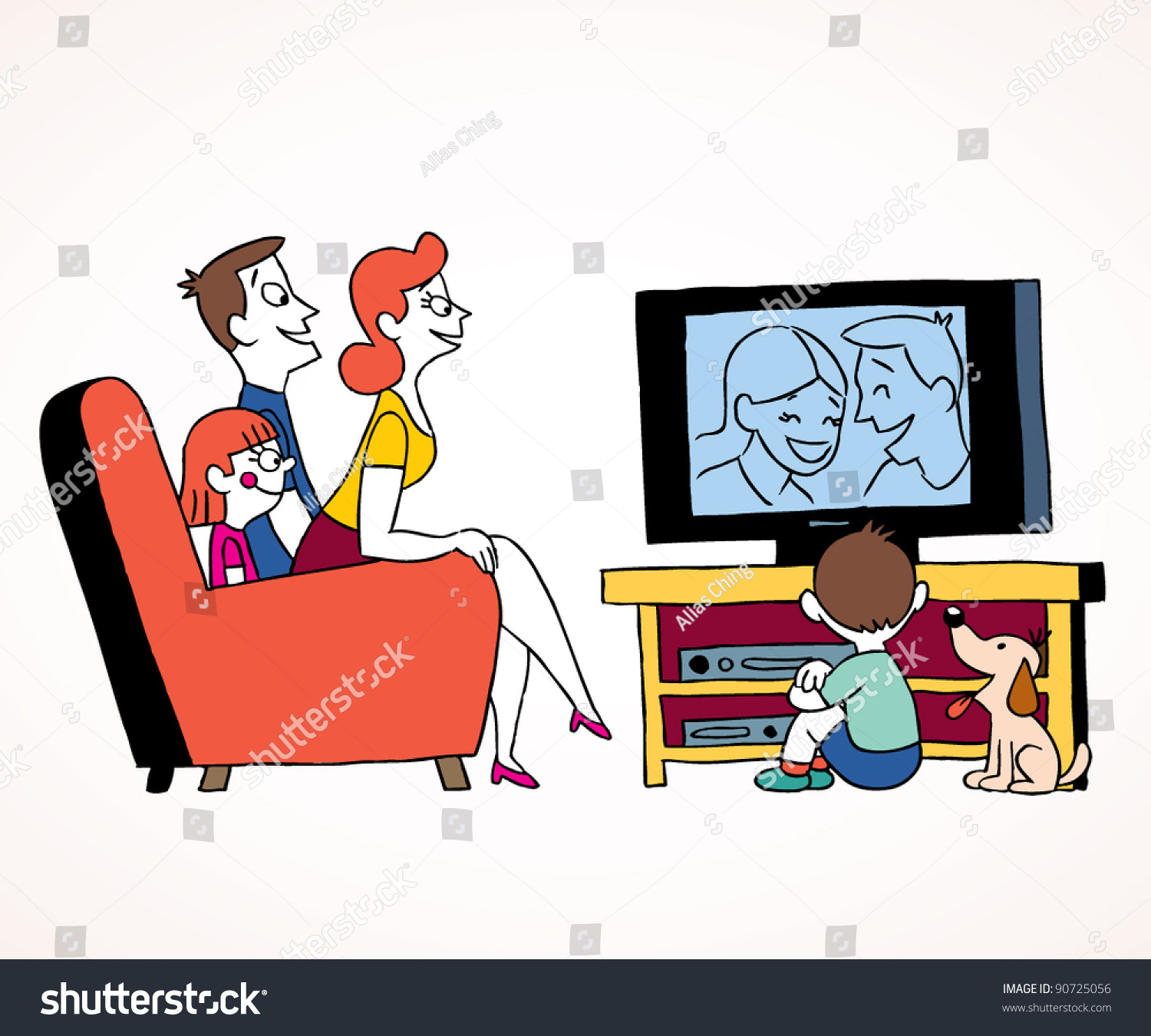 Family Watching Television Stock Vector 90725056 - Shutterstock