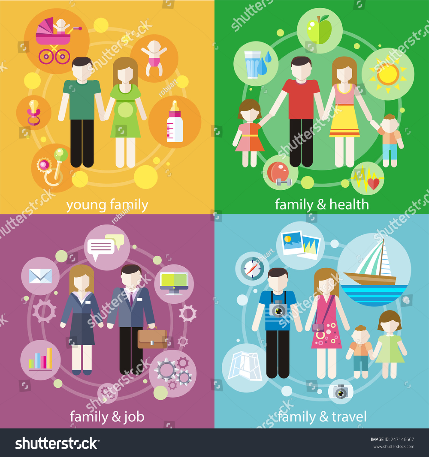 Family With Children Kids People Concept Icons Set Of Parenting In Flat ...