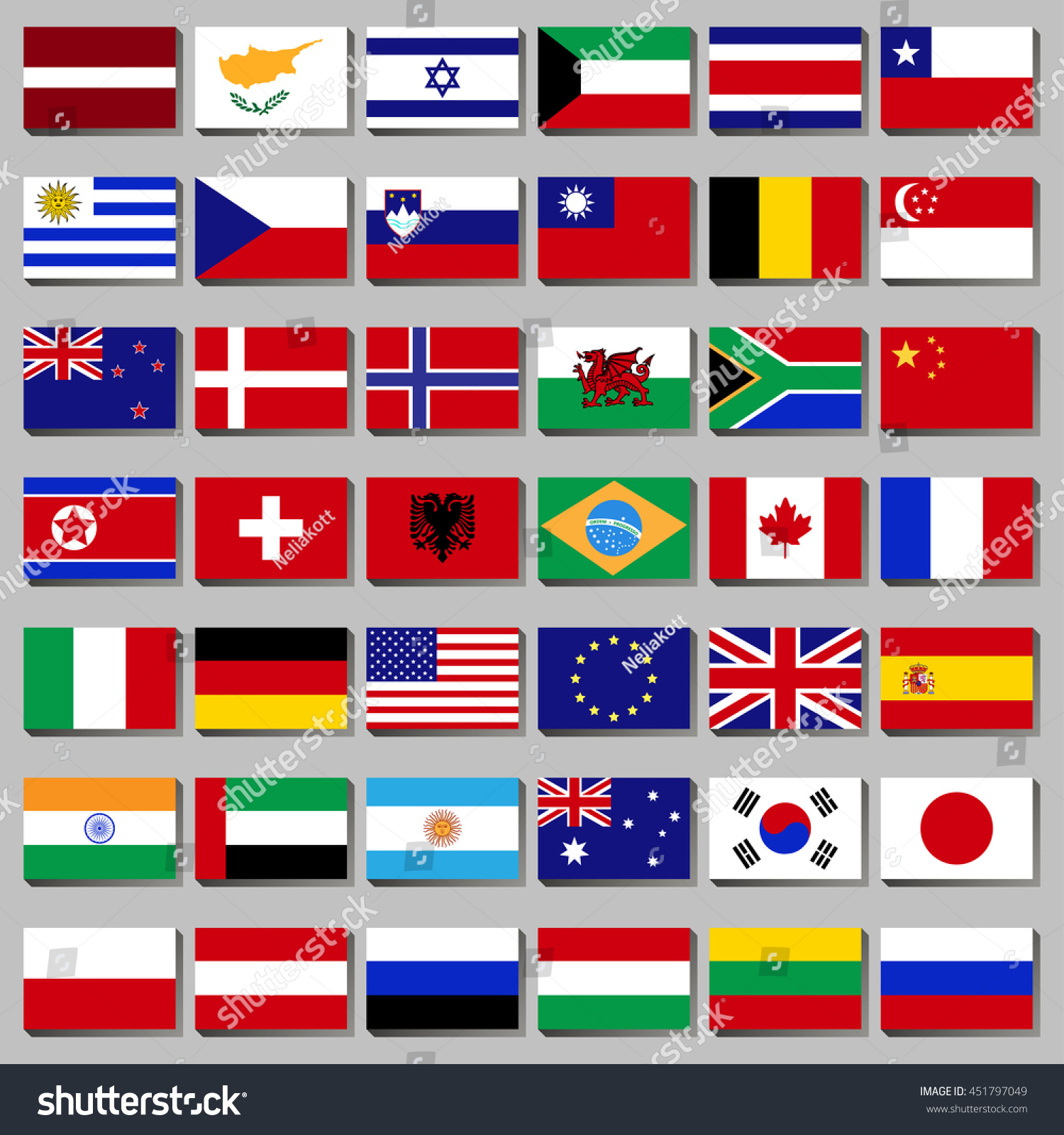 Famous Country Set Flags Shadow On Stock Vector 451797049 - Shutterstock