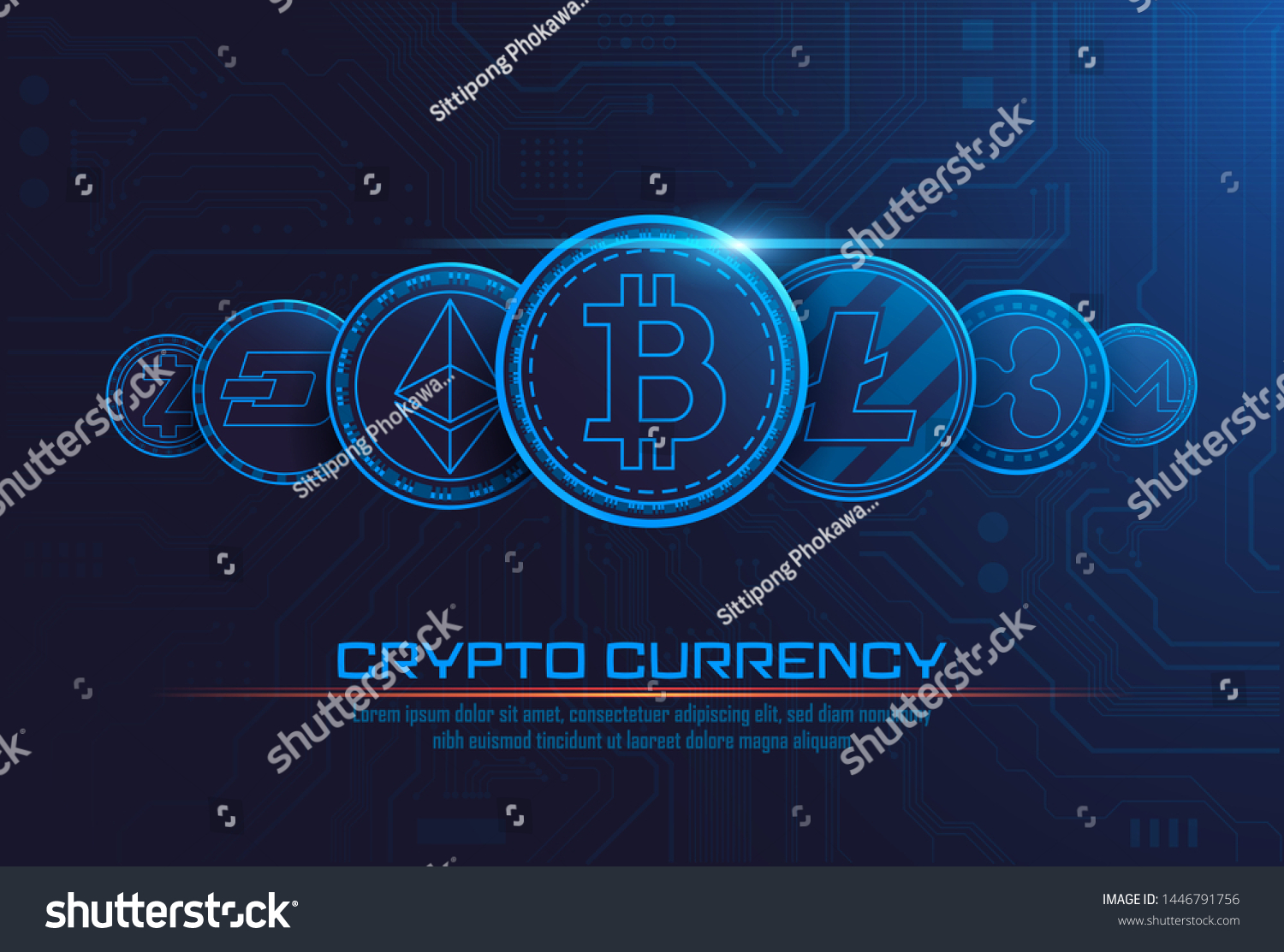 SVG of famous cryptocurrency coins artwork with texts , Vector illustrator svg