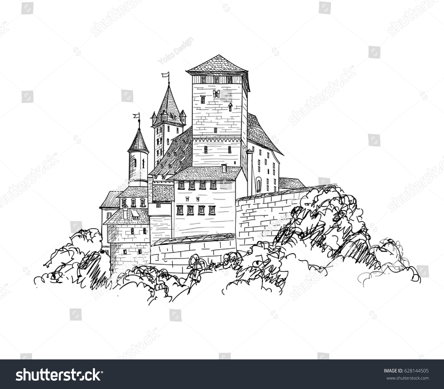 Famous German Castle Landscape Travel Background Stock Vector 628144505 ...