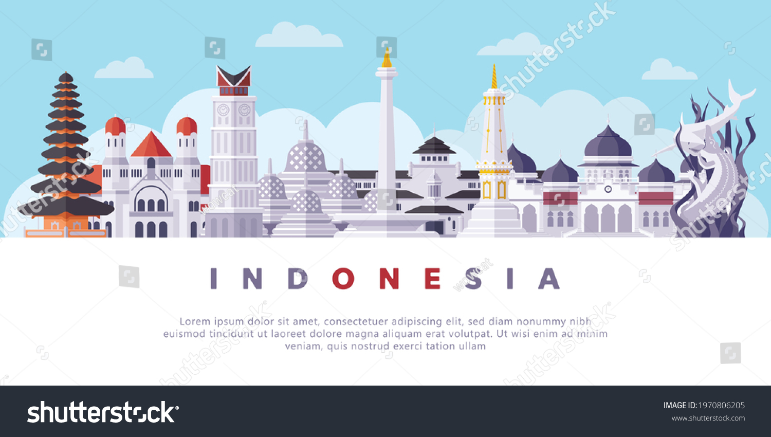 SVG of Famous Indonesia Landmarks Flat Vector Illustration svg