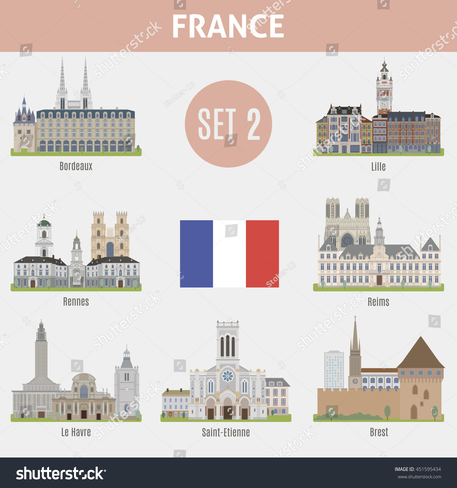 Famous Places Cities France Bordeaux Lillerennes Stock Vector Royalty Free 451595434