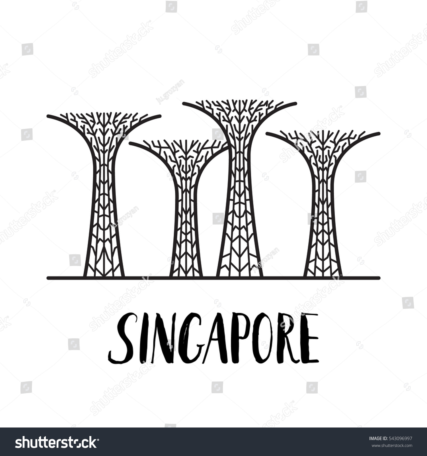 Famous Singapore Landmark Gardens By Bay Stock Vector (Royalty Free ...