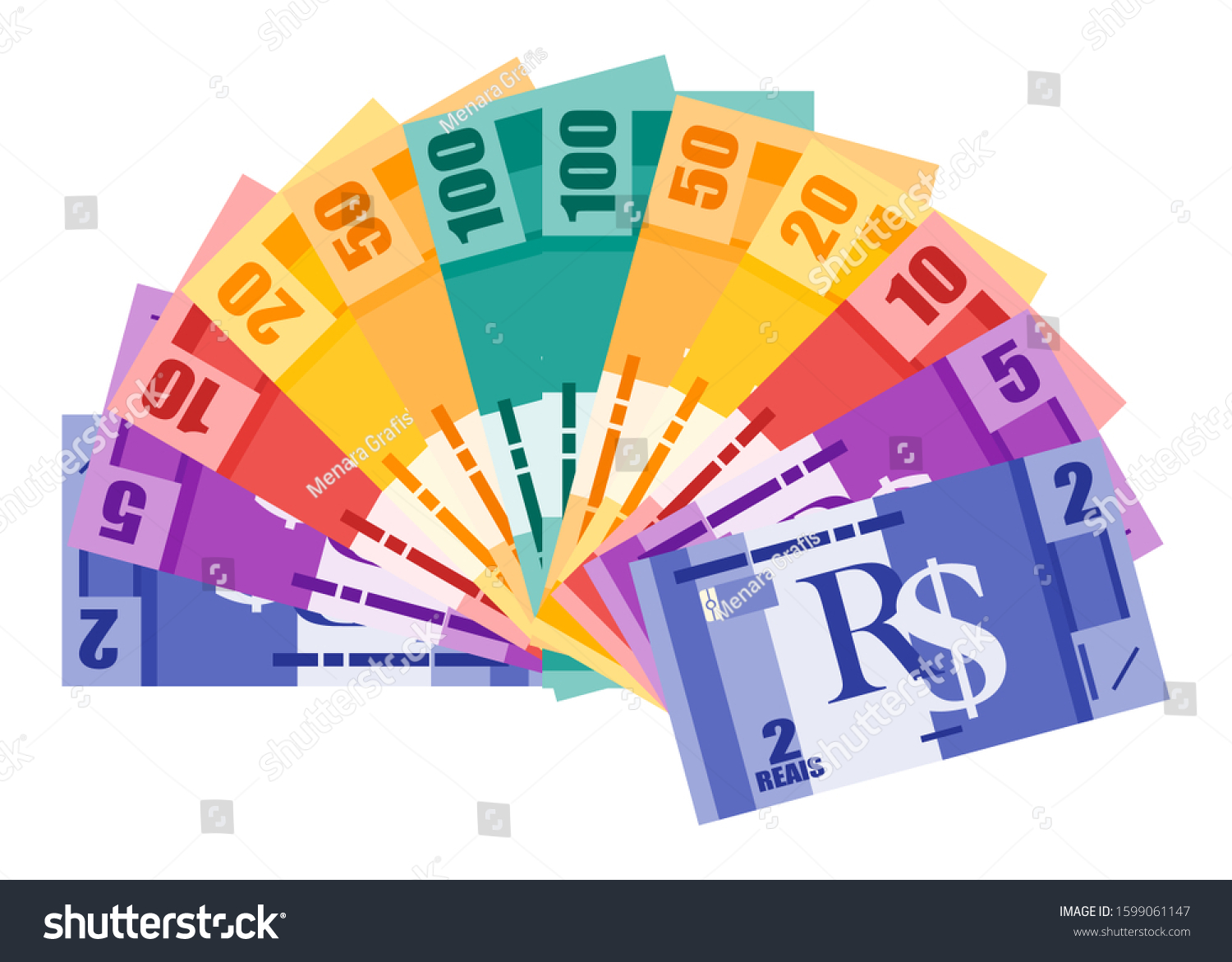 SVG of Fan Shaped Stack of Brazilian Real Banknotes in various value money vector icon logo and design. Brazil business, payment and finance element. Can be used for web, mobile, infographic, and print. svg