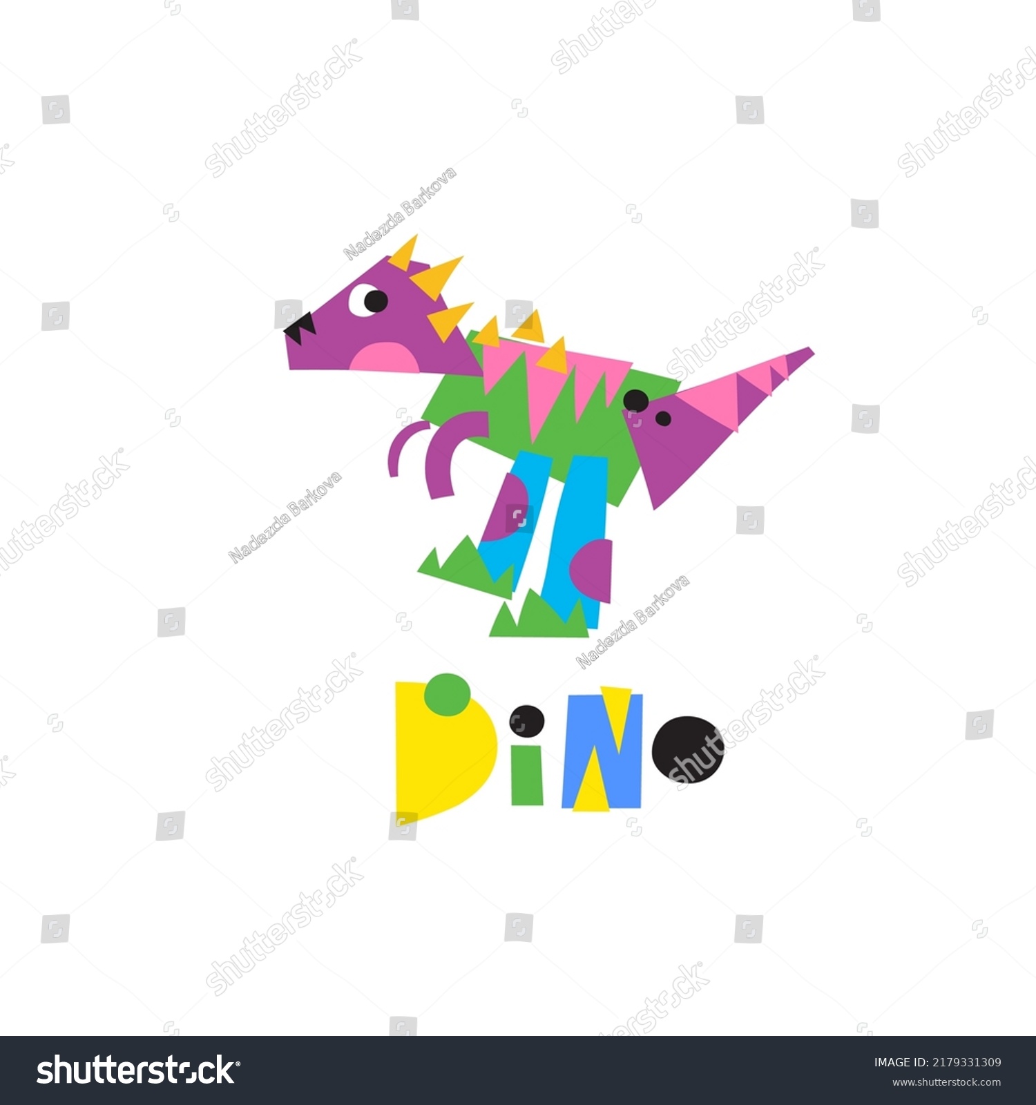 SVG of Fantastic cartoon Dino - vector print. dinosaur from abstract geometric shapes collage in modern style svg
