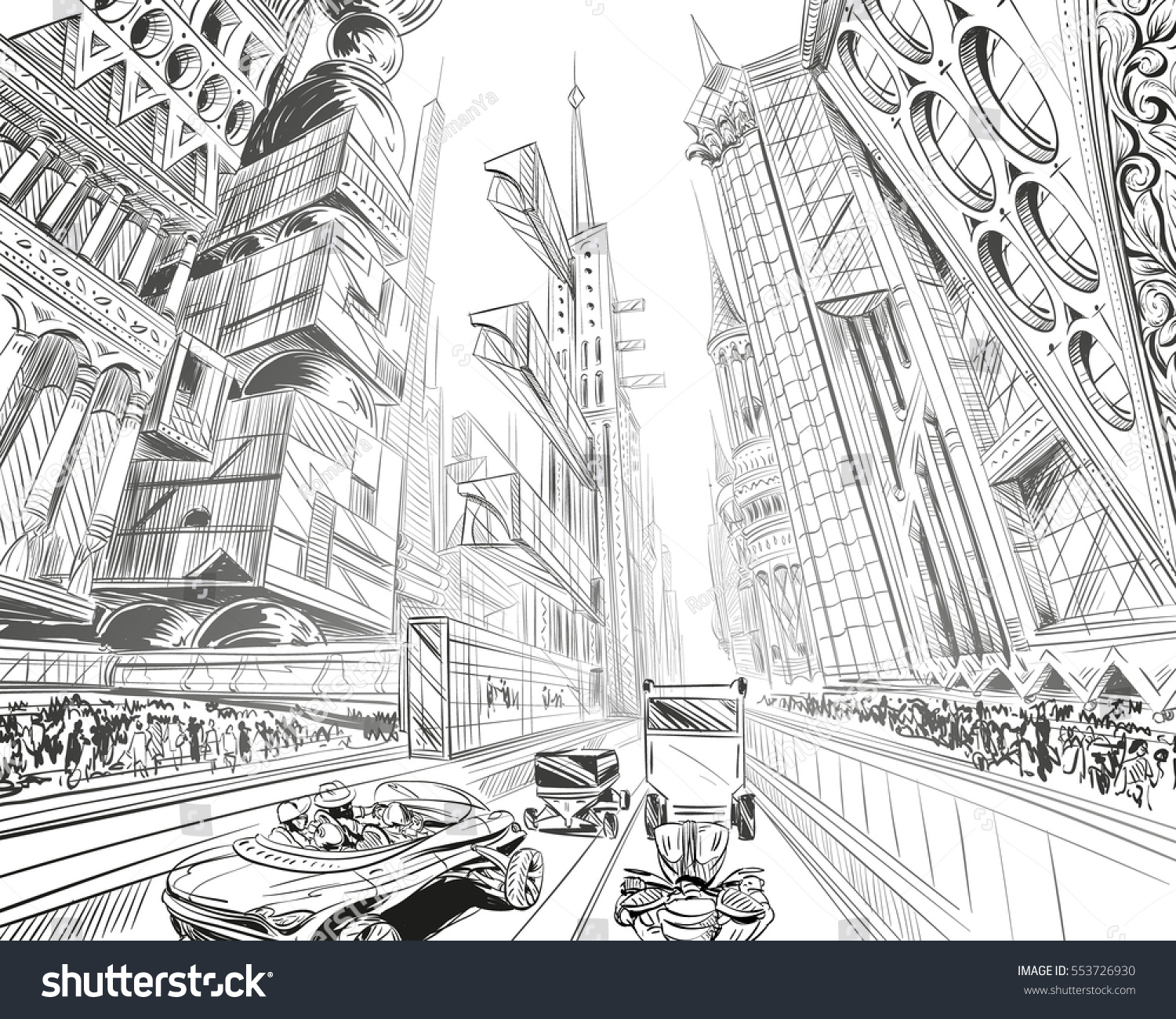 Fantastic City Future Concept Art Illustration Stock Vector 553726930