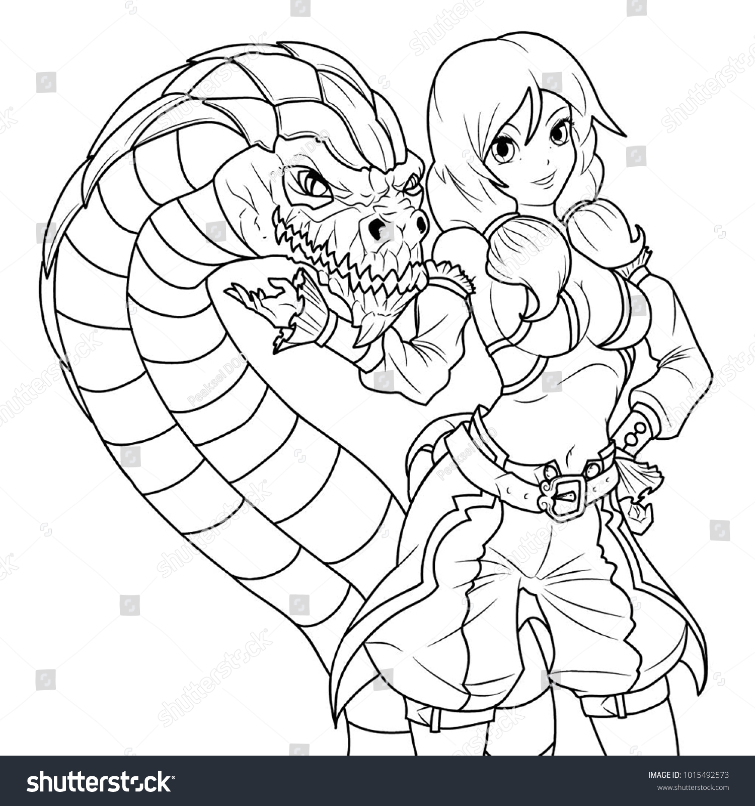 Fantasy Creature Posing Cute Anime Girl Stock Vector