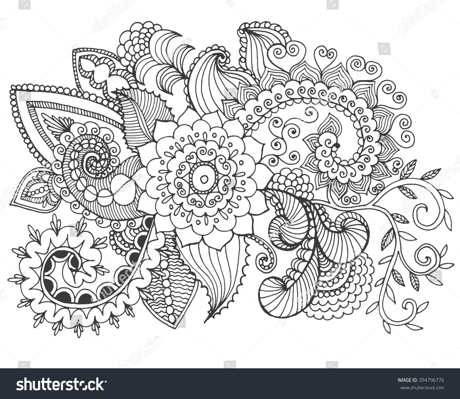 Fantasy Flowers Coloring Page Hand Drawn Stock Vector Royalty ...