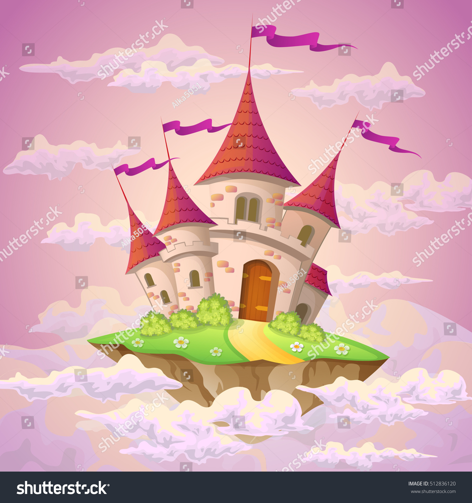 SVG of Fantasy flying island with fairy tale castle in clouds svg