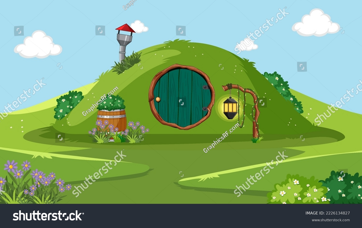 SVG of Fantasy hobbit house background illustration svg