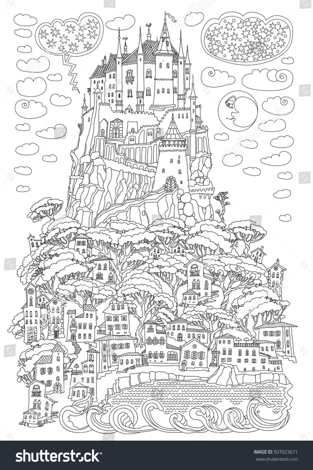 Fantasy Landscape Fairy Tale Castle On Stock Vector (Royalty Free ...