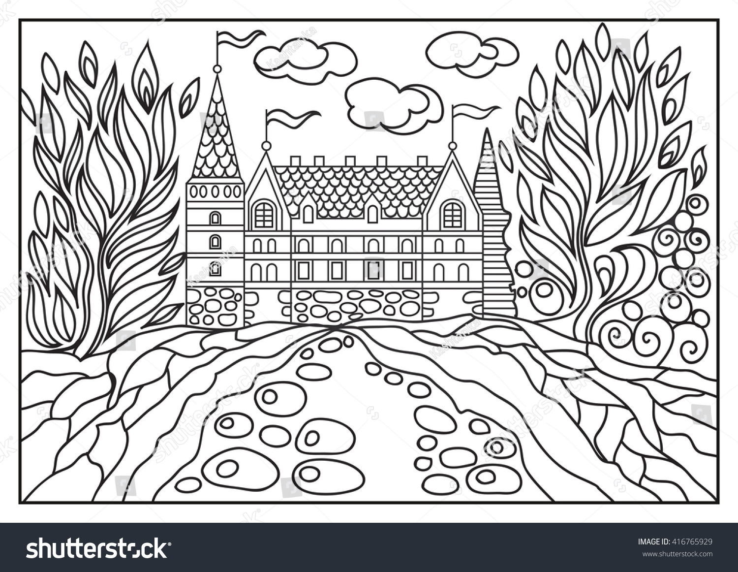 Download Fantasy Landscape Fairy Tale Castle Park Stock Vector Royalty Free 416765929