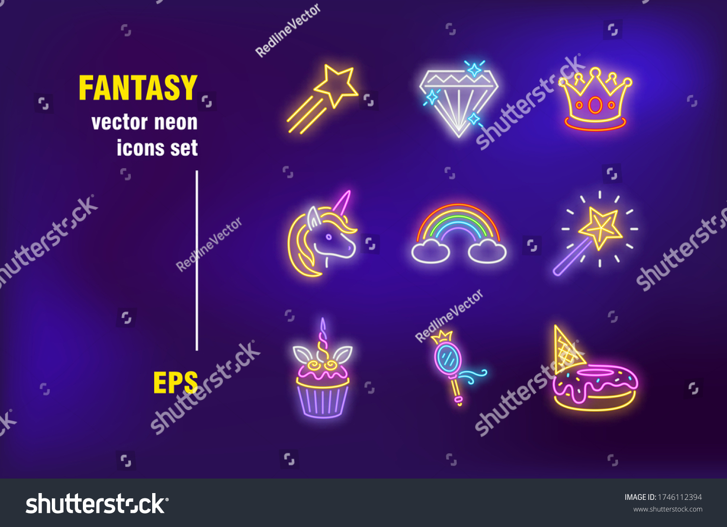 Fantasy Neon Signs Set Fairy Tale Stock Vector Royalty Free