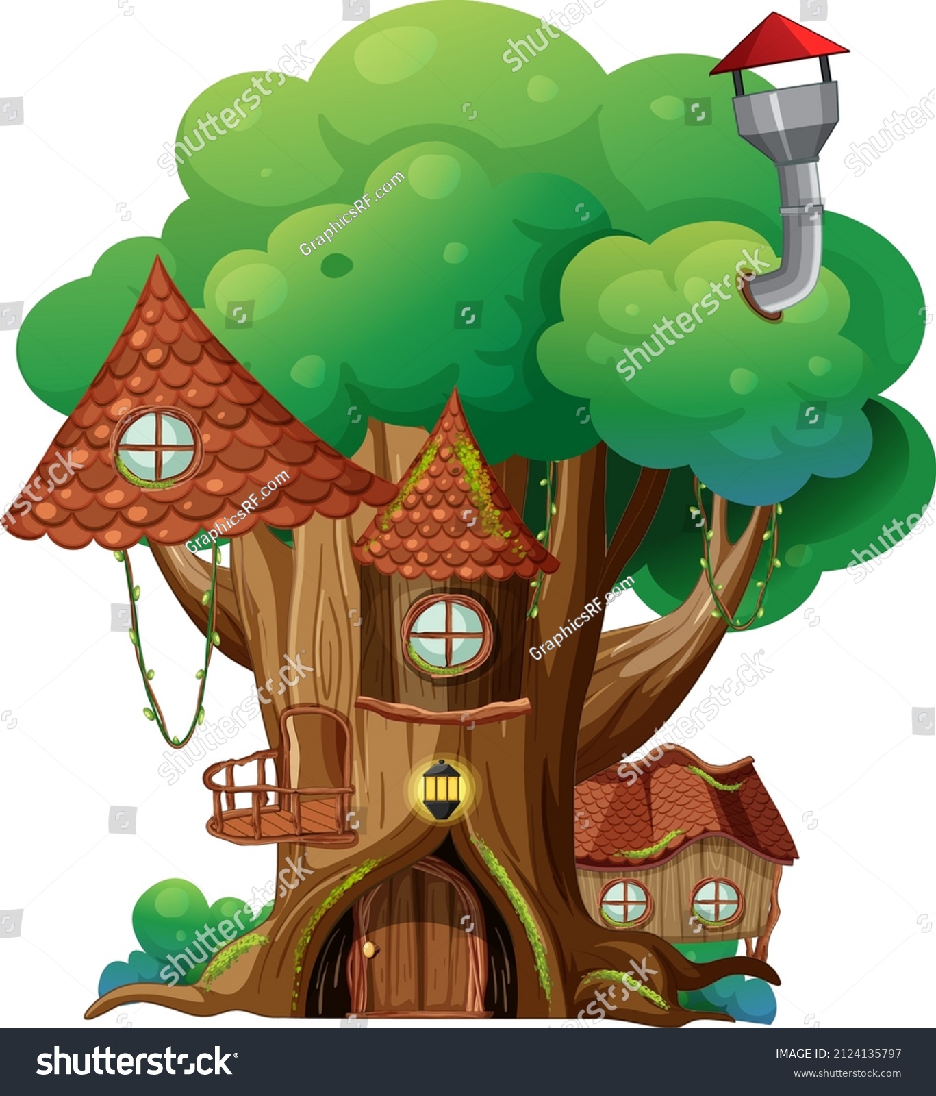 Fantasy Tree House Inside Tree Trunk Stock Vector (Royalty Free) 2124135797